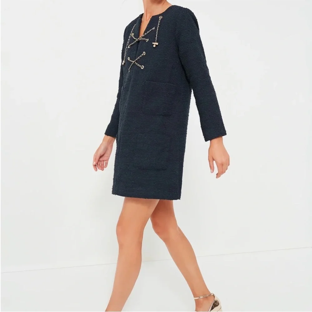 Tuckernuck Navy Tie Tweed Kelly Notched Neckline Mini Dress NWT Size M - Picture 6 of 9
